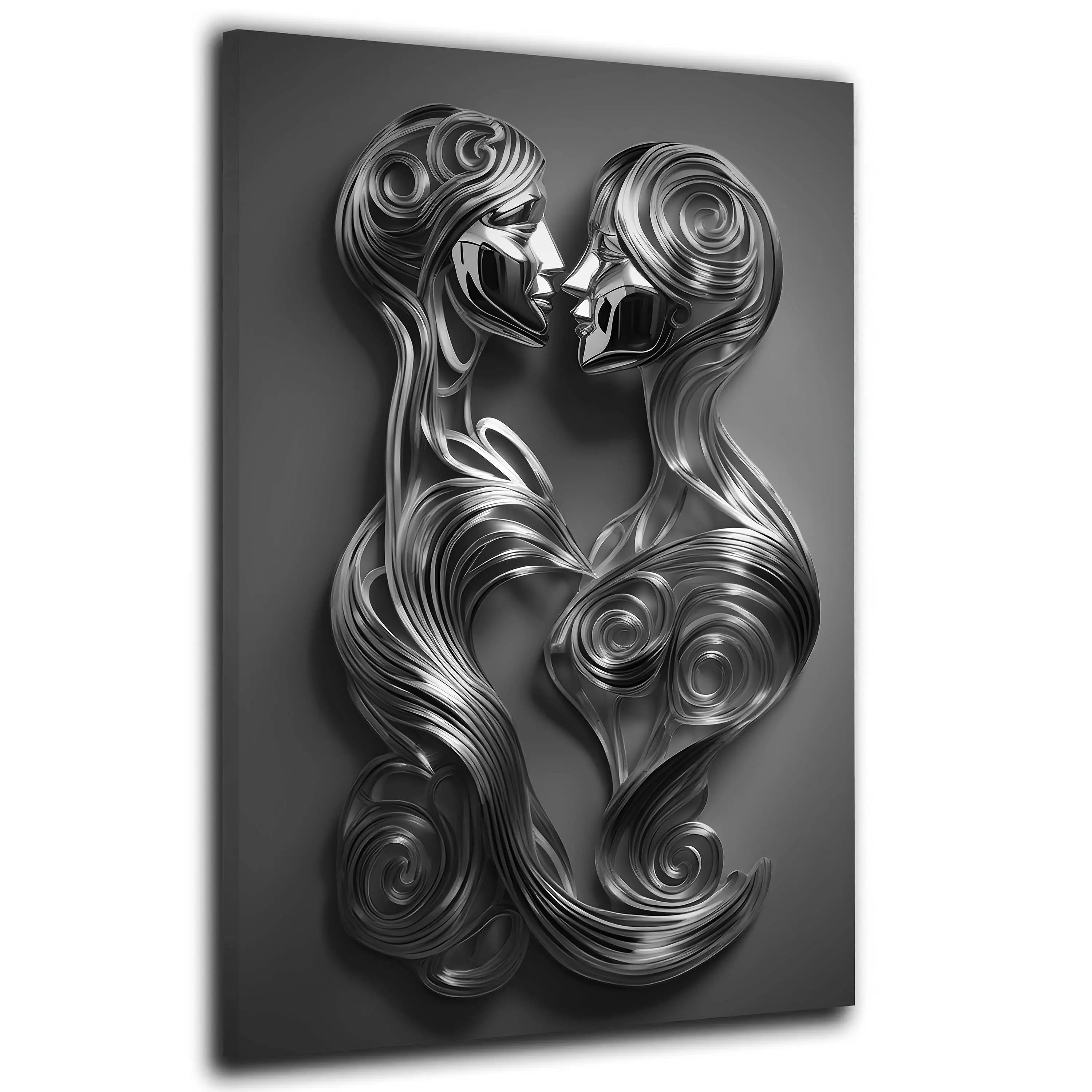 Quadro moderno bacio figure 3D in metallo silver style