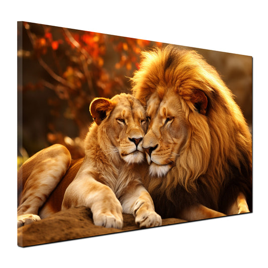 Quadro Africa tramonto coppia di leoni