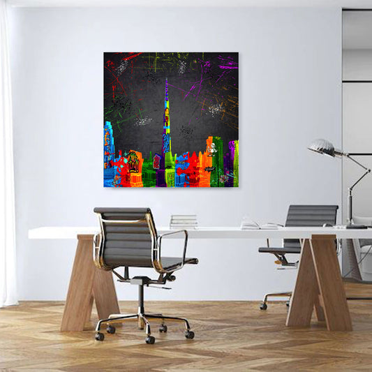 Quadro Dubai skyline con graffiti arte urbana