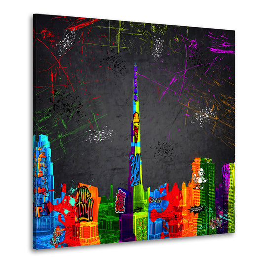 Quadro Dubai skyline con graffiti arte urbana