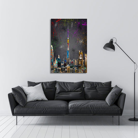 Quadro Dubai skyline con graffiti e street art