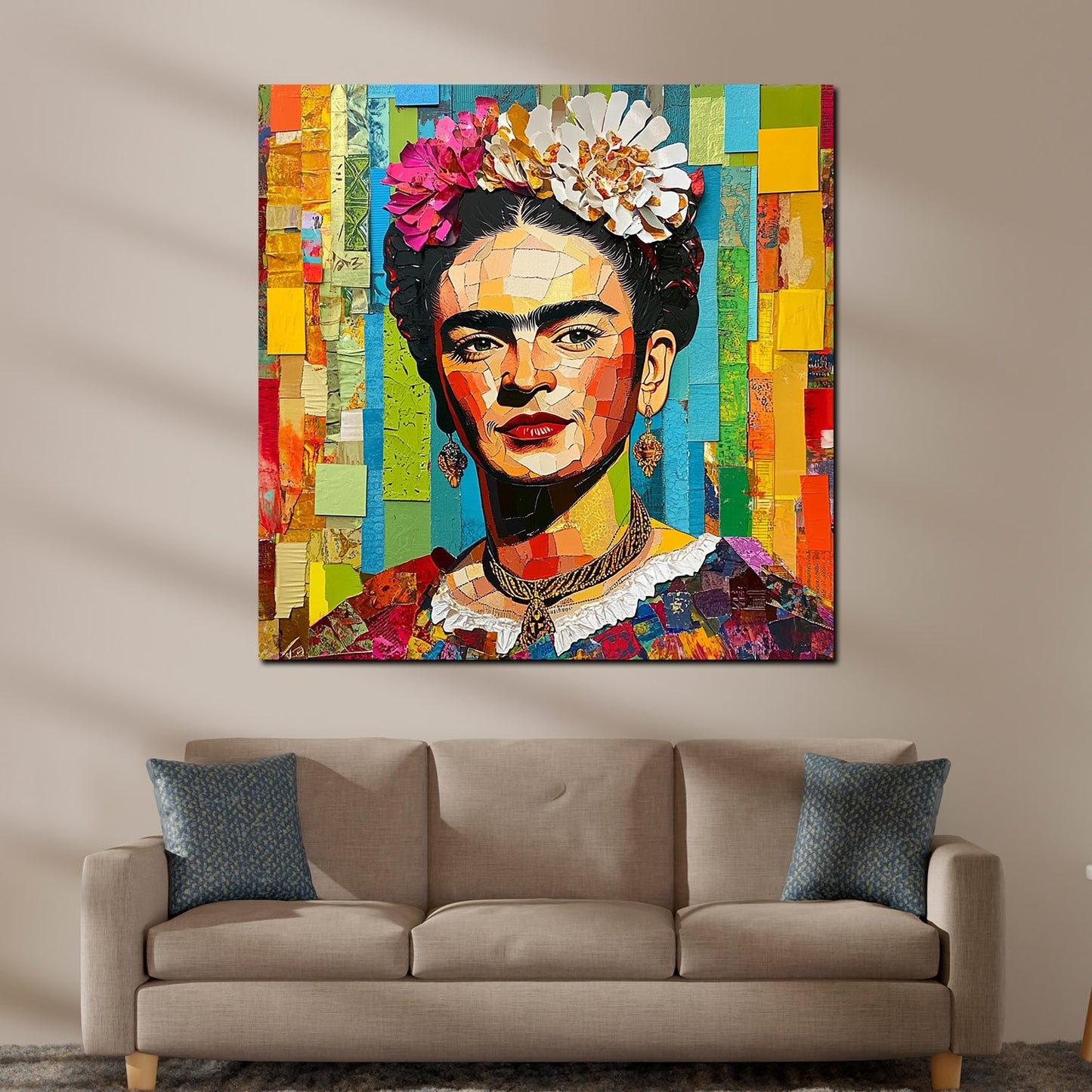 Quadro Frida mosaico artistico colorato stile moderno