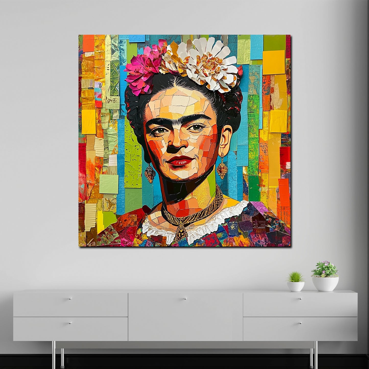 Quadro Frida mosaico artistico colorato stile moderno