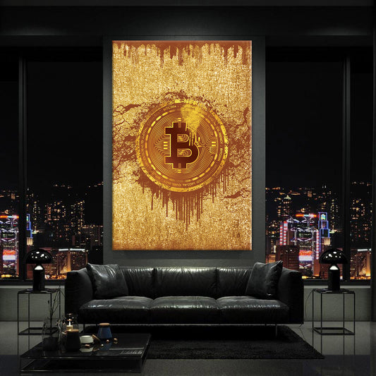 Quadro stampa su tela Gold Bitcoin Abstract Style