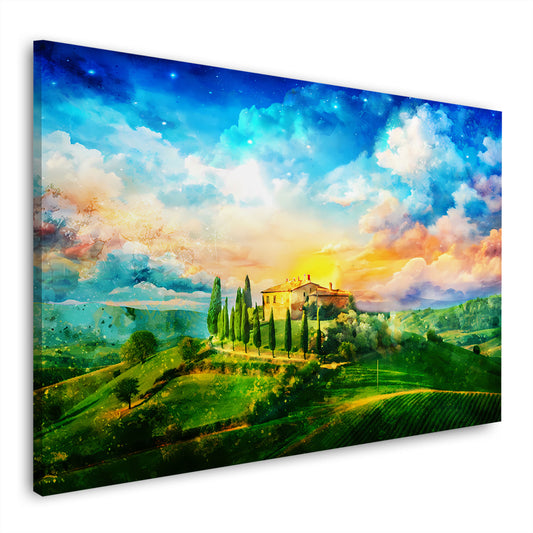 Quadro Italia Toscana con paesaggio collinare e tramonto colorato