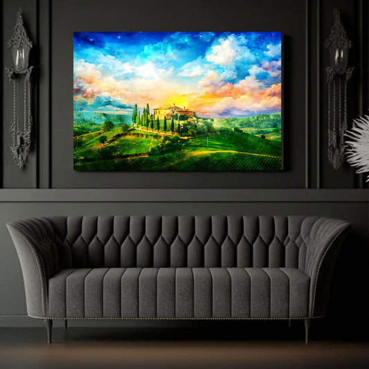 Quadro Italia Toscana con paesaggio collinare e tramonto colorato