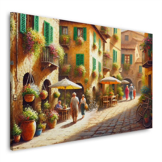 Quadro Italia Toscana vicolo pittoresco con fiori e caffè