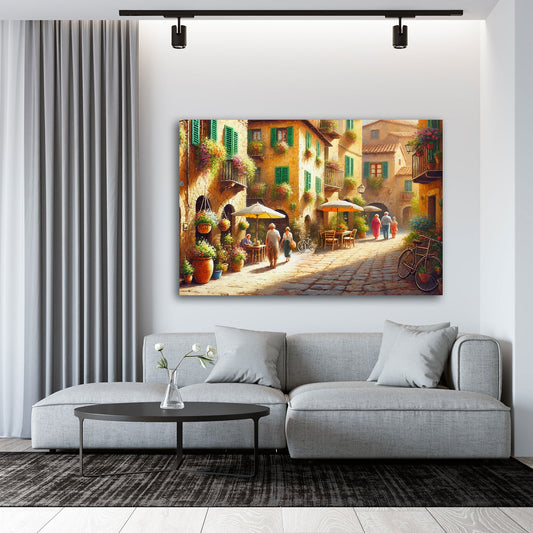 Quadro Italia Toscana vicolo pittoresco con fiori e caffè