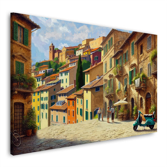 Quadro Italia Toscana villaggio pittoresco con case e Vespa