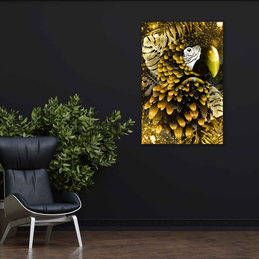 Quadro stampa su tela Pappagallo Abstract Gold Style