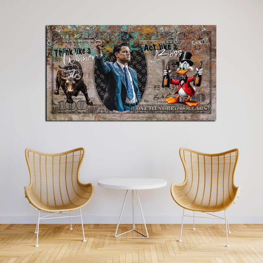 Quadro Pop Art Wolf of Wall Street successo denaro stile fumetto