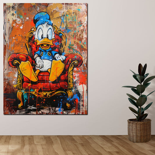 Quadro Pop Art papero su poltrona rossa Duck