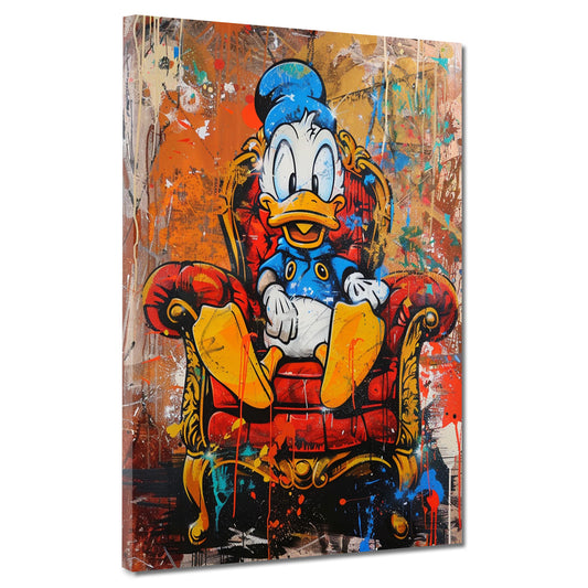 Quadro Pop Art papero su poltrona rossa Duck