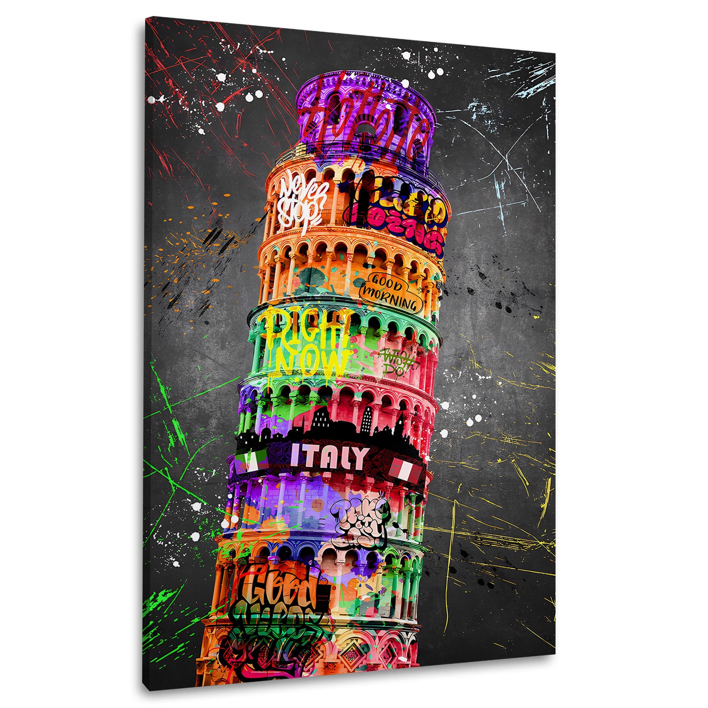 Quadro Torre Pendente di Pisa con graffiti e arte urbana Italia città