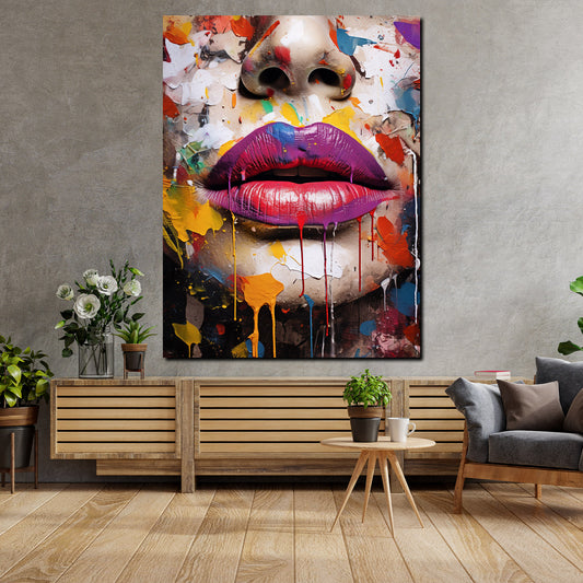 Quadro Volto & Labbra Pop Art Splatter, Donn