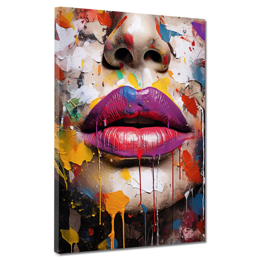 Quadro Volto & Labbra Pop Art Splatter, Donn