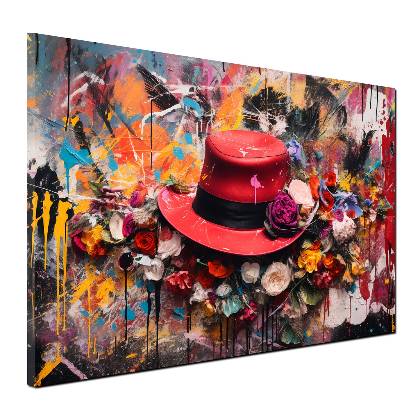 Quadro astratto cappello rosso con fiori colour style