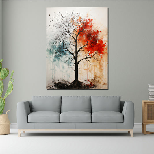 Quadro albero d'autunno e inverno