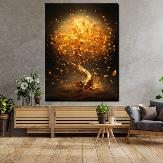 Quadro astratto Albero con foglie dorate