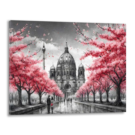 Quadro astratto Berlino alberi con foglie rosa