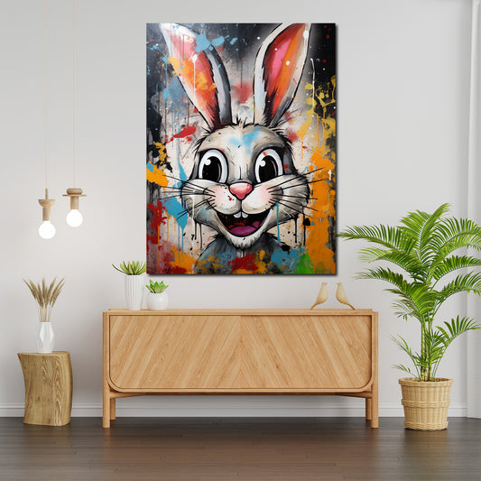 Quadro astratto Pop Art White Rabbit, coniglio