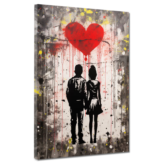 Quadro astratto Street Art coppia e cuore rosso