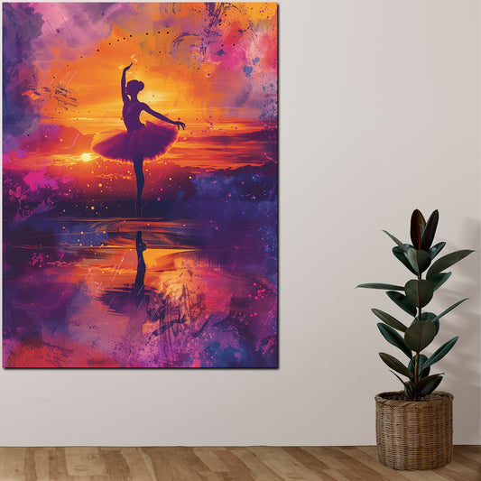 Quadro astratto ballerina al tramonto