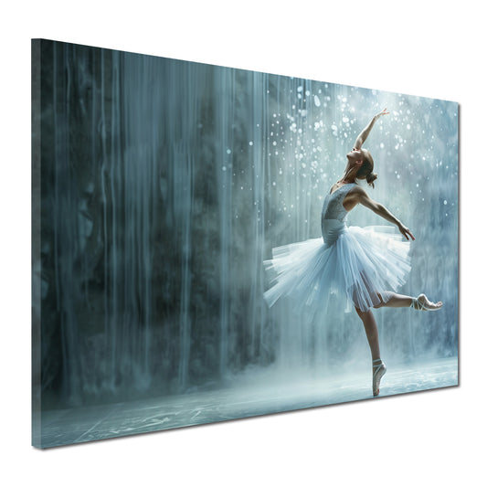 Quadro astratto ballerina in bianco davanti alla cascata