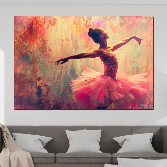 Quadro astratto ballerina in rosa su sfondo colorato