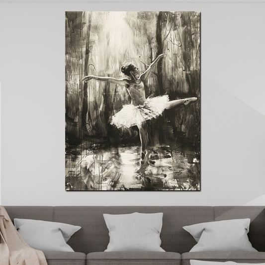 Quadro astratto ballerina in stile classico bianco e nero