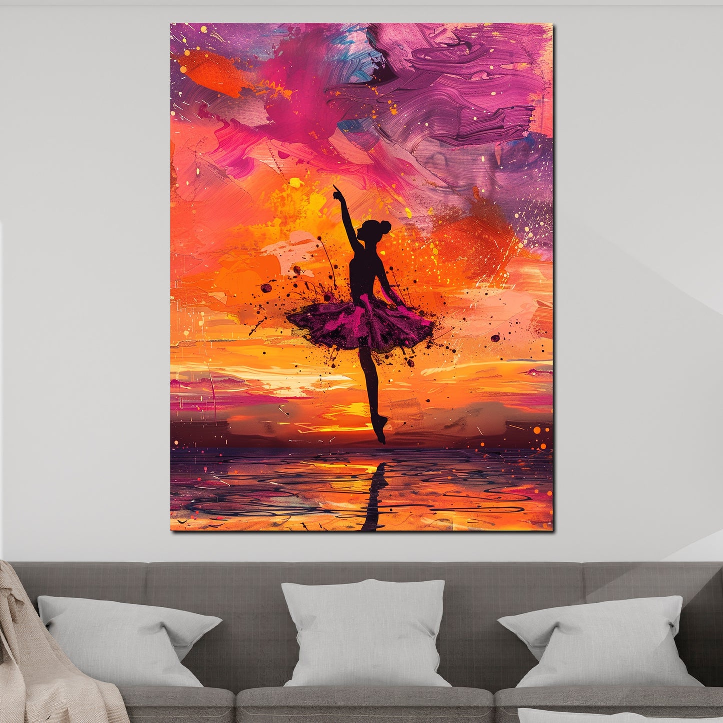 Quadro astratto ballerina in tramonto vivace