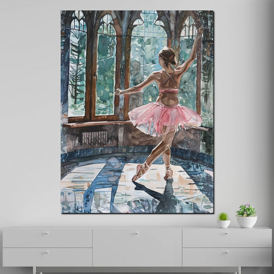 Quadro astratto ballerina in una stanza illuminata dal sole