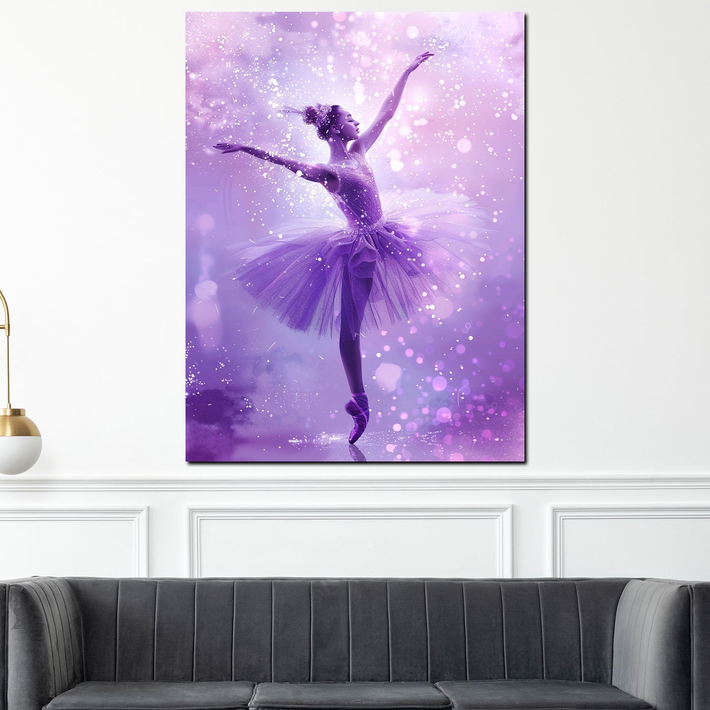 Quadro astratto ballerina in viola scintillante