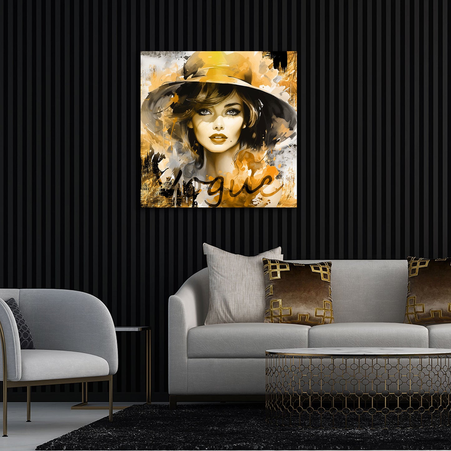 Quadro astratto donna con cappello