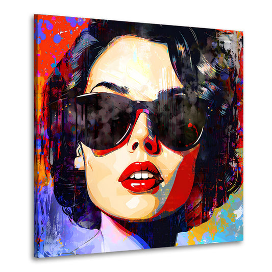 Quadro astratto donna con occhiali da sole stile Pop Art