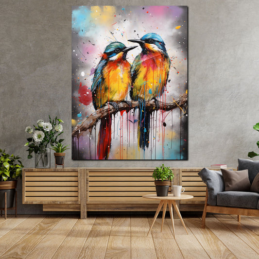 Quadro astratto due uccelli frontali pop art colour