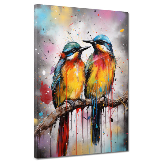 Quadro astratto due uccelli frontali pop art colour