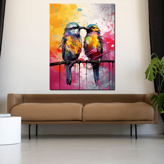 Quadro astratto due uccelli pop art colour