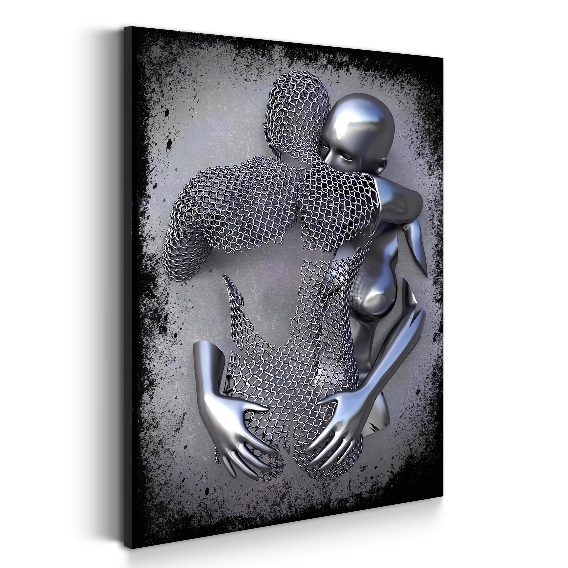 Quadro figura astratta 3D in metallo Catene Arte murale metallica body  silver style