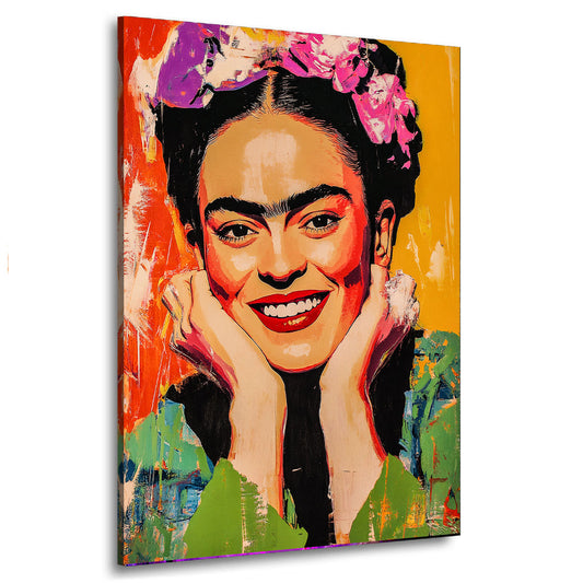 Quadro astratto frida con fiori e sorriso