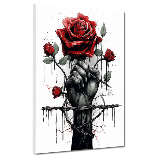 Quadro astratto pugno con rosa rossa