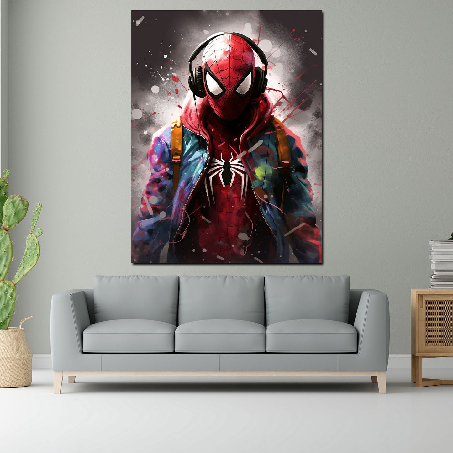 Quadro astratto spiderman con cuffie