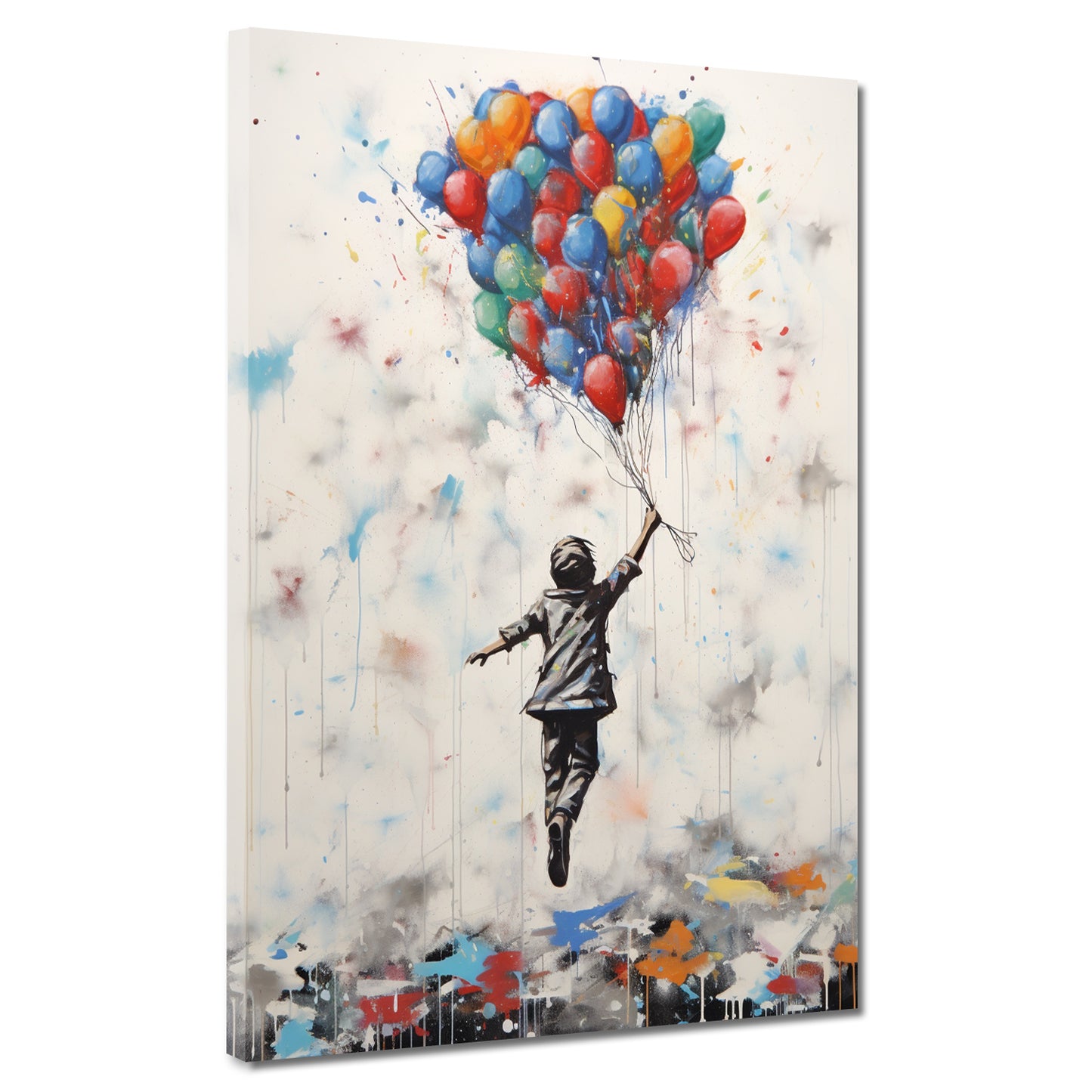 Quadro astratto street art ragazzo con palloncini