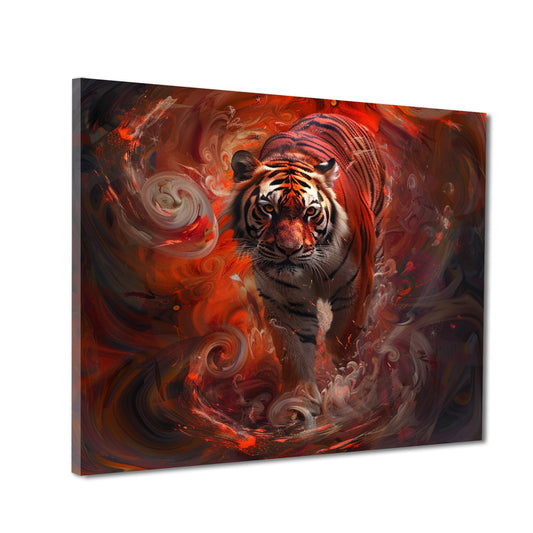 Quadro astratto tigre in vortice rosso