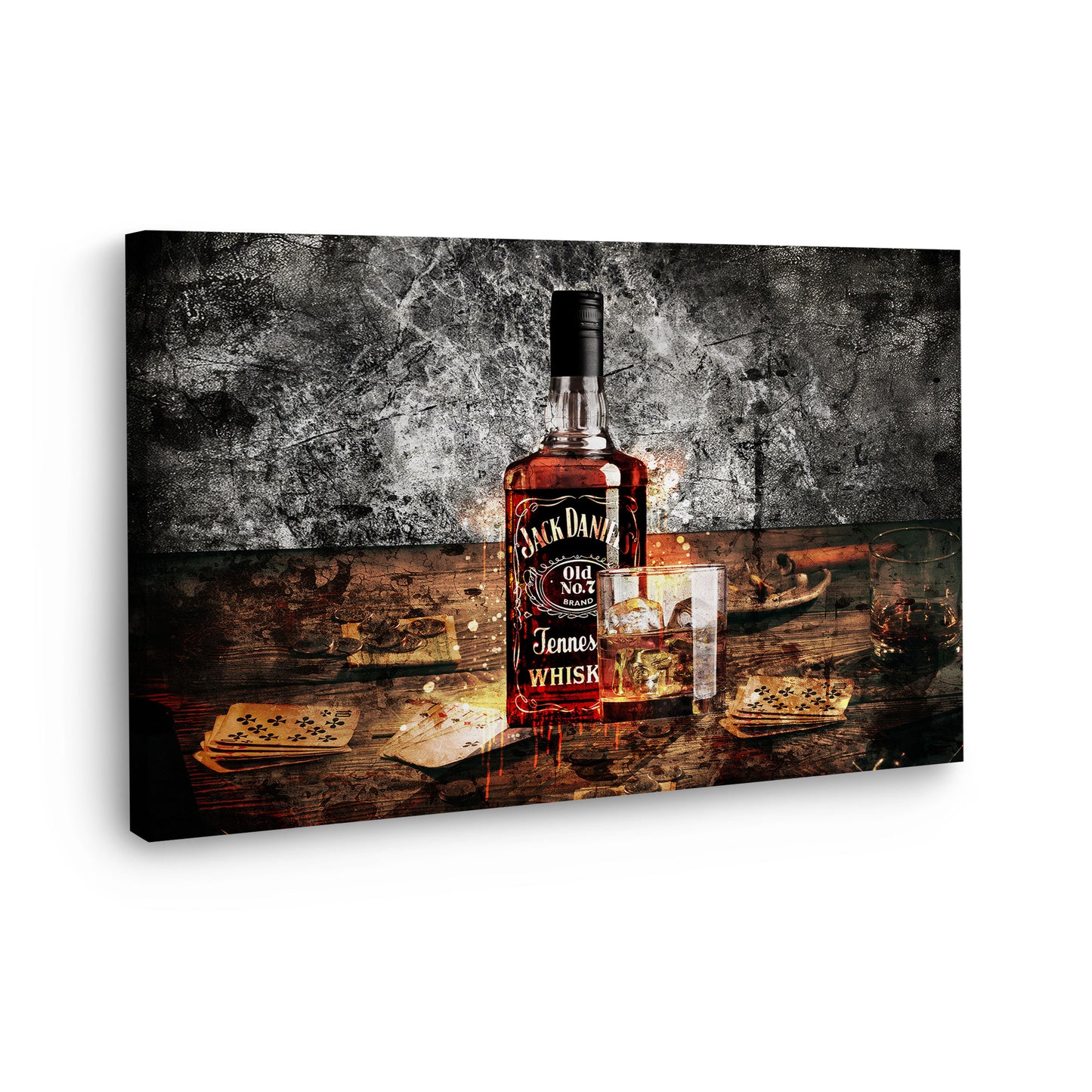 Quadro astratto whisky bottglia e bicchiere Jack