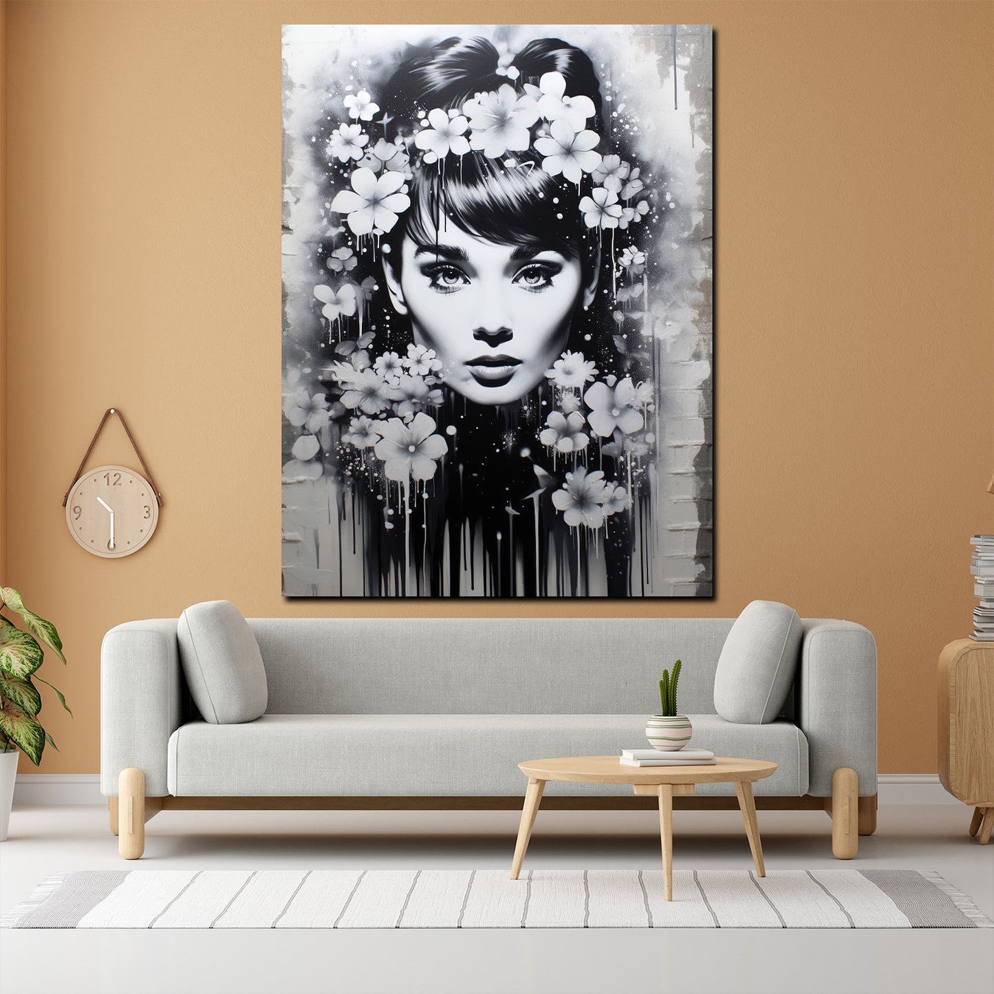 Quadro bianco nero Audrey con fiori