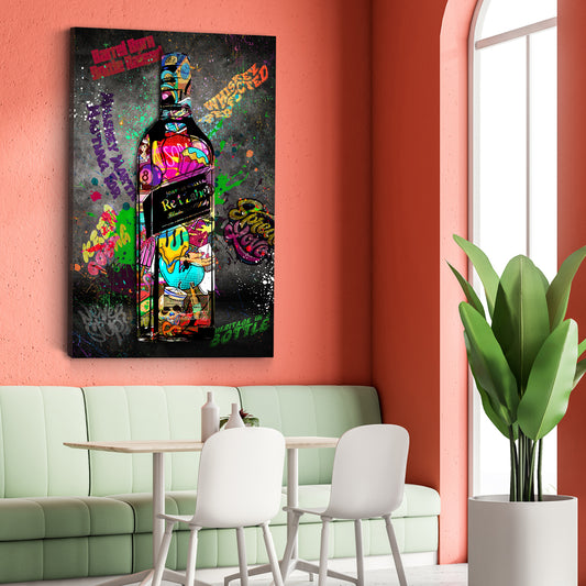 Quadro bottiglia whisky Red Style graffiti pop art con motivi colorati