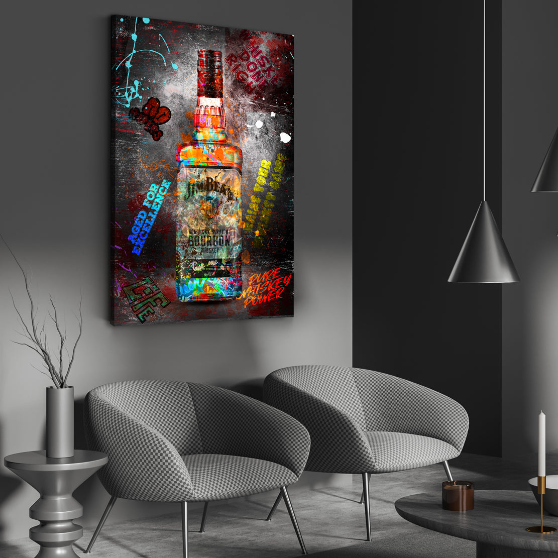 Quadro bottiglia whisky bourbon design moderno graffiti street art