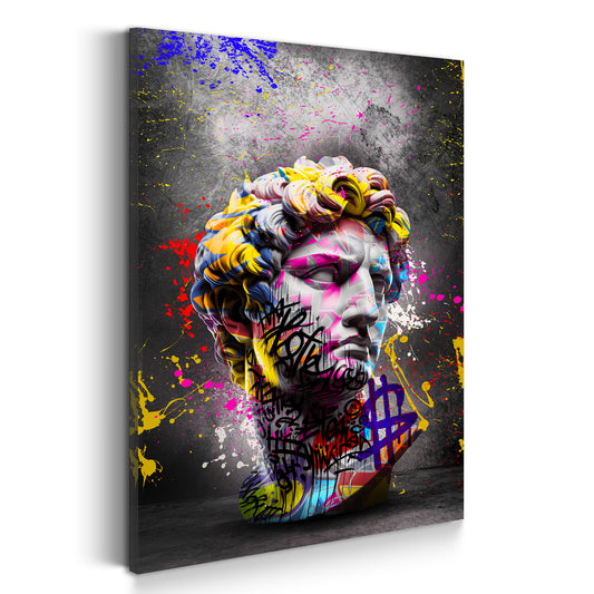 Quadro busto david graffiti con colori vivaci e stile street art