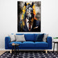 Quadro cavallo astratto in abito blu frontale pop art